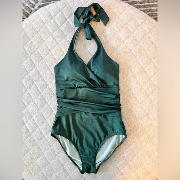 BODEN Levanzo Dk Green Sz 6 Long Halter One Piece Swimsuit Exc Cond Orig $110 - Picture 5 of 11